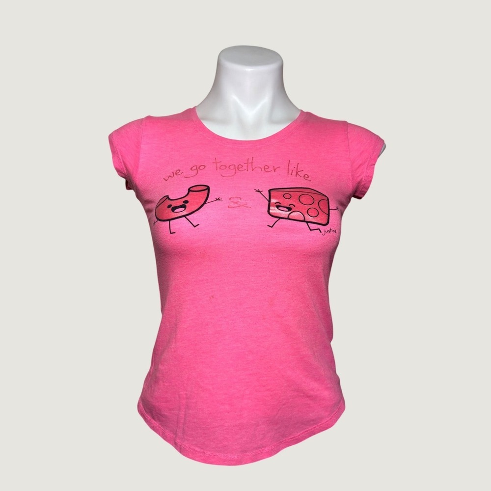 Y2K Justice Scene Pink Macaroni & Cheese Tee Short Sleeve Shirt Baby Tee #15